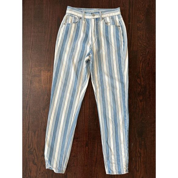 American Eagle Blue and White Pinstriped Mom Jeans Size 00 - Picture 1 of 12